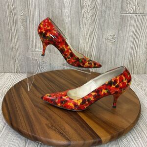 DeLiso Debs WINDSOR 1960s Patent Leather Pumps Red Multicolor Size 8.5